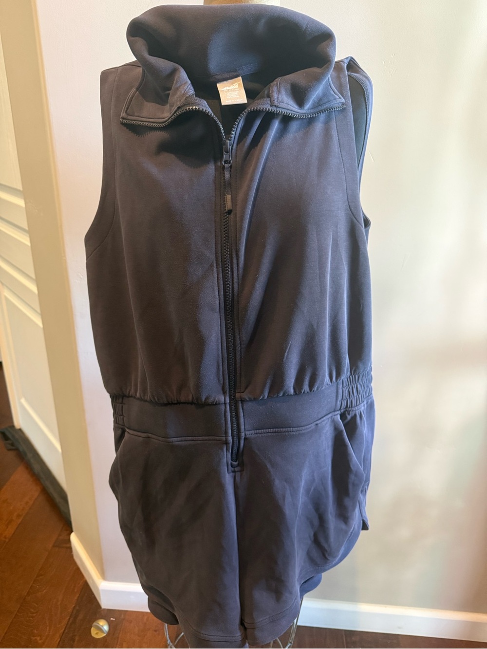Avia Black Sleeveless Zip-Front Romper